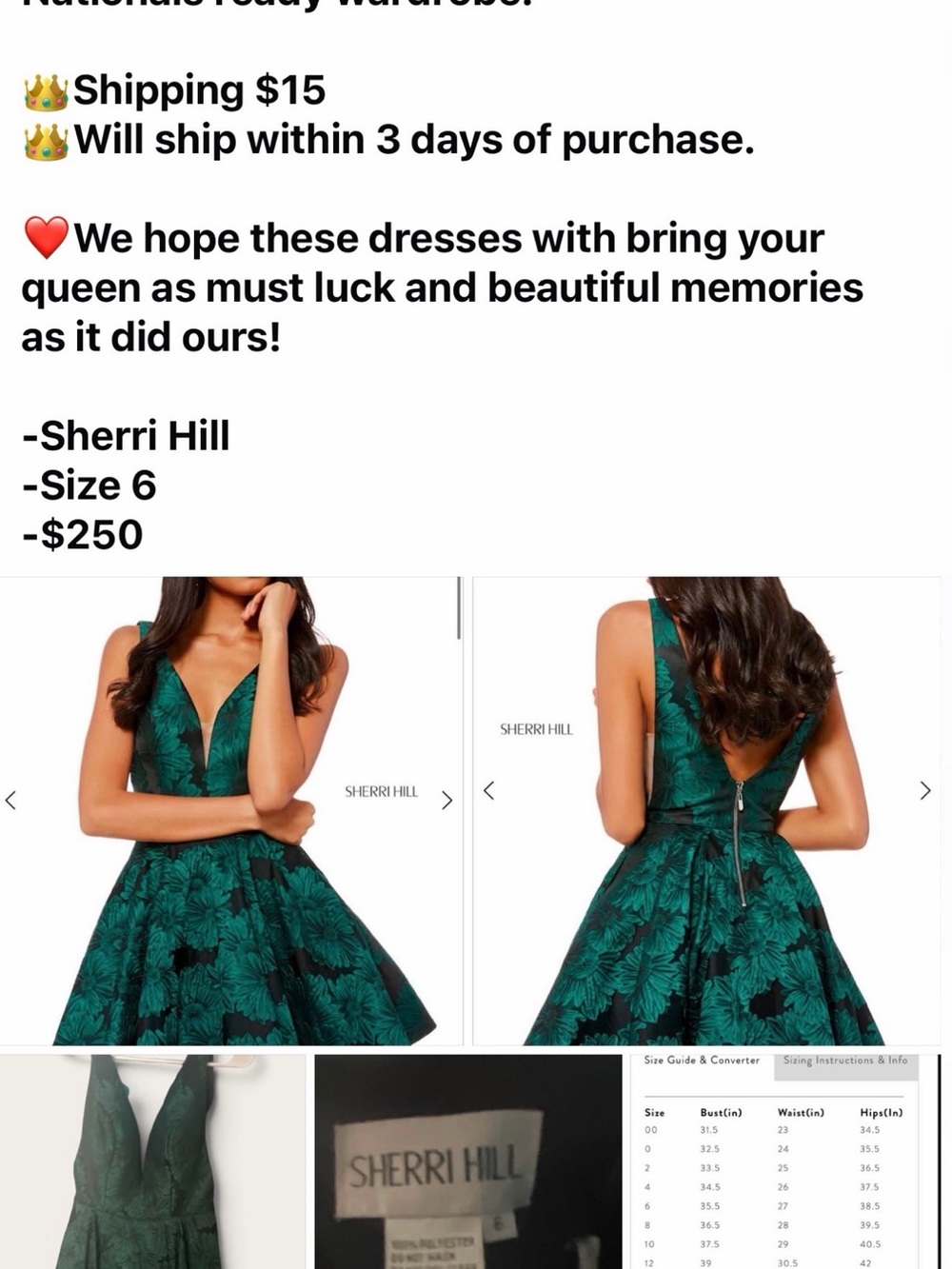 Sherri Hill Teal Green Floral V-Neck Mini Dress
